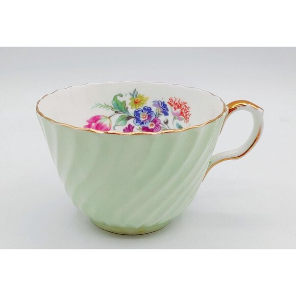 Aynsley Green Swirl Bone China Afternoon Tea in Pale Spring Green with Floral - Picture 7 of 12